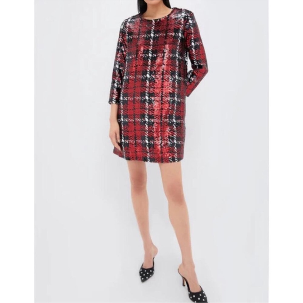 TUCKERNUCK Red and black Houndstooth Sequin dress NEW - Picture 4 of 13
